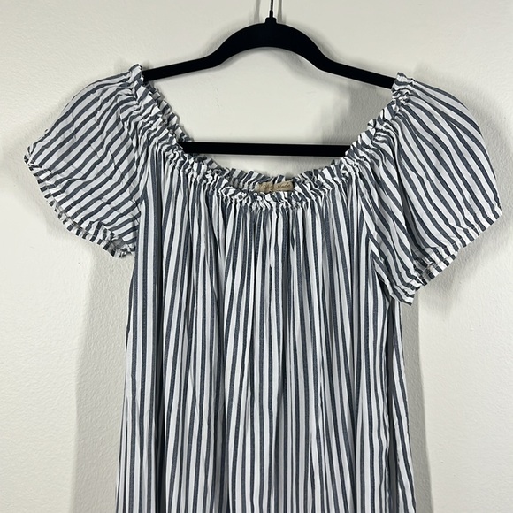 Mia Moda Womens Blue and White Striped Baby Doll Mini Summer Dress Elastic Neck - Picture 4 of 9